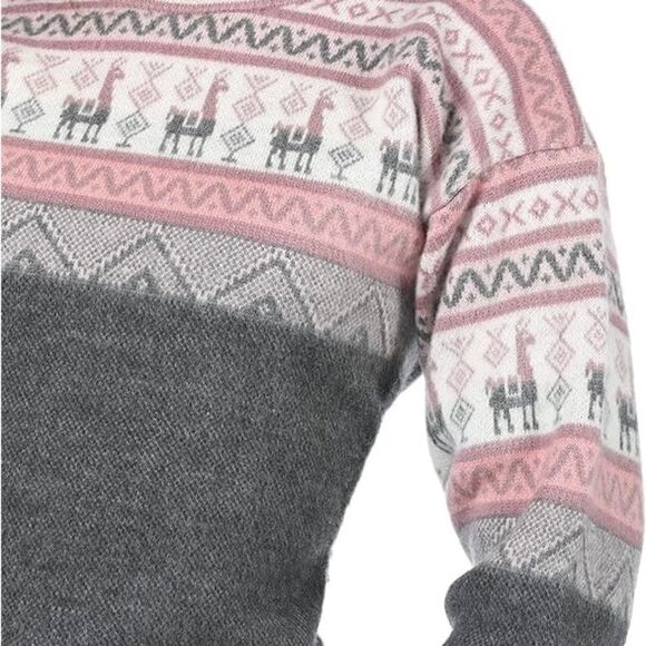 Yarina Handmade in Equador Grey Pink Alpaca Blend Sweater Womens L - Picture 3 of 8